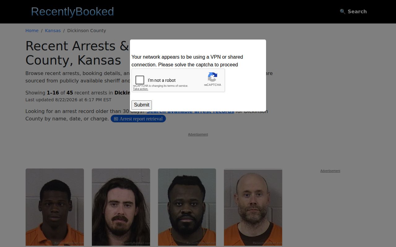 Unofficial RecentlyBooked Dickinson County mugshot news section